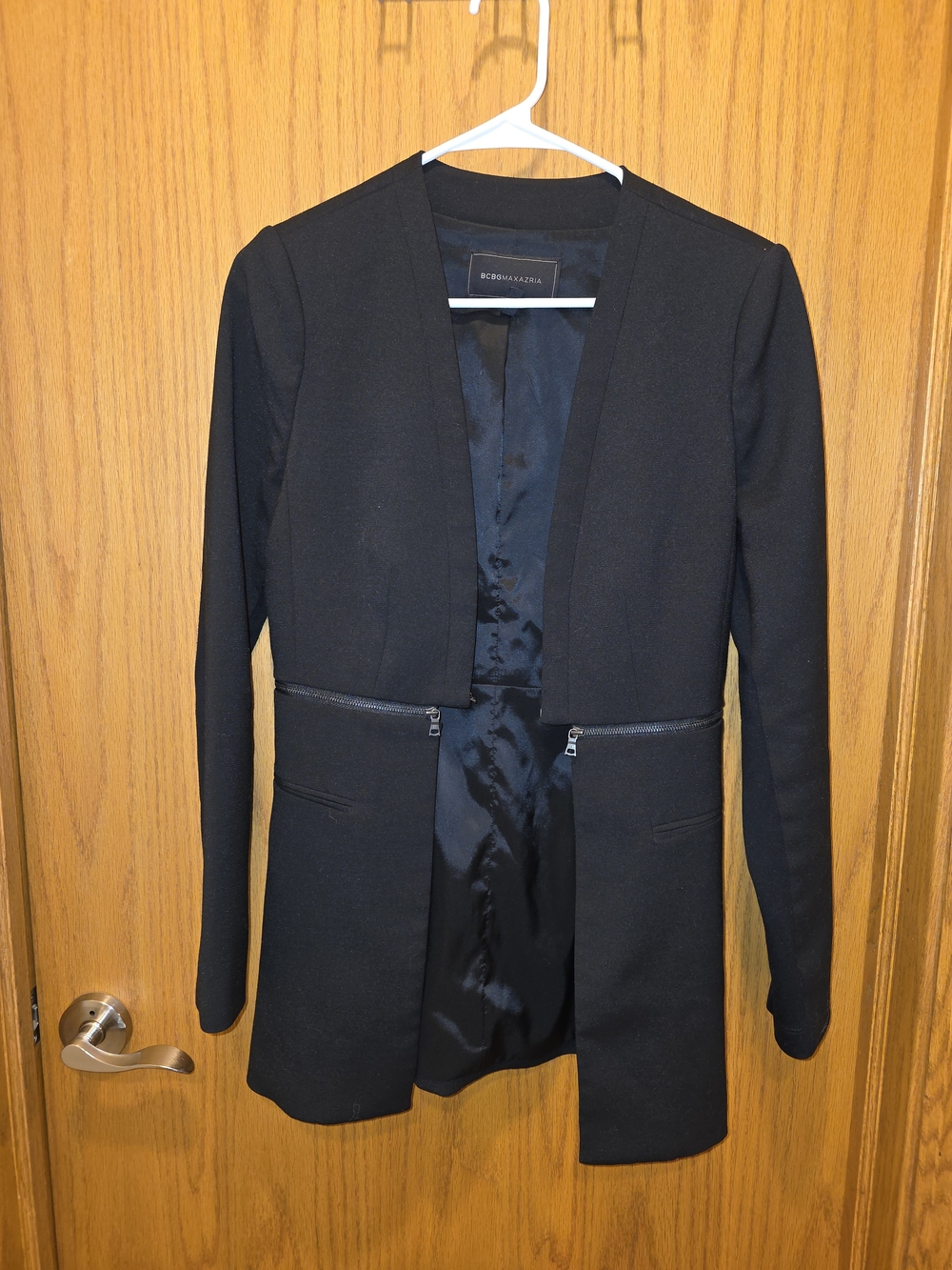 BCBGMaxAzria Black Open-Front Zip-Detail Blazer